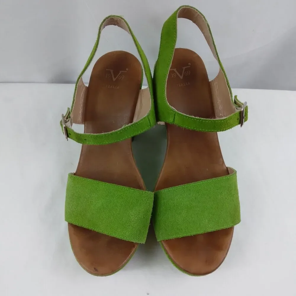 V1969 19v69 Italia Green Suede Open Toe Ankle Strap Chunky Platform Heels 39 - Picture 4 of 15
